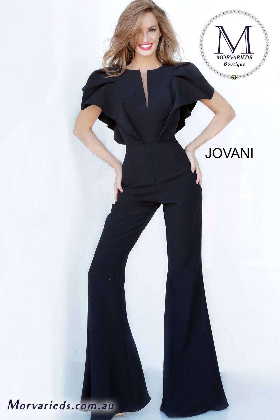 Short Sleeve V Neckline Jumpsuit Jovani 00762 - Morvarieds Fashion