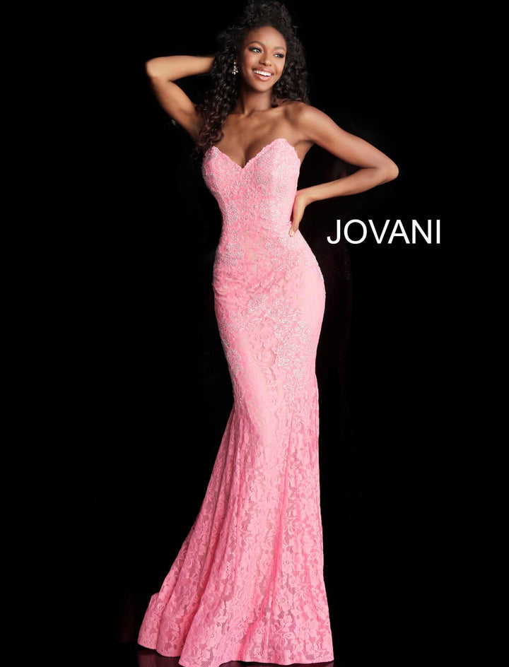 Fitted Strapless Lace Formal Dress Jovani 37334 - Morvarieds Fashion