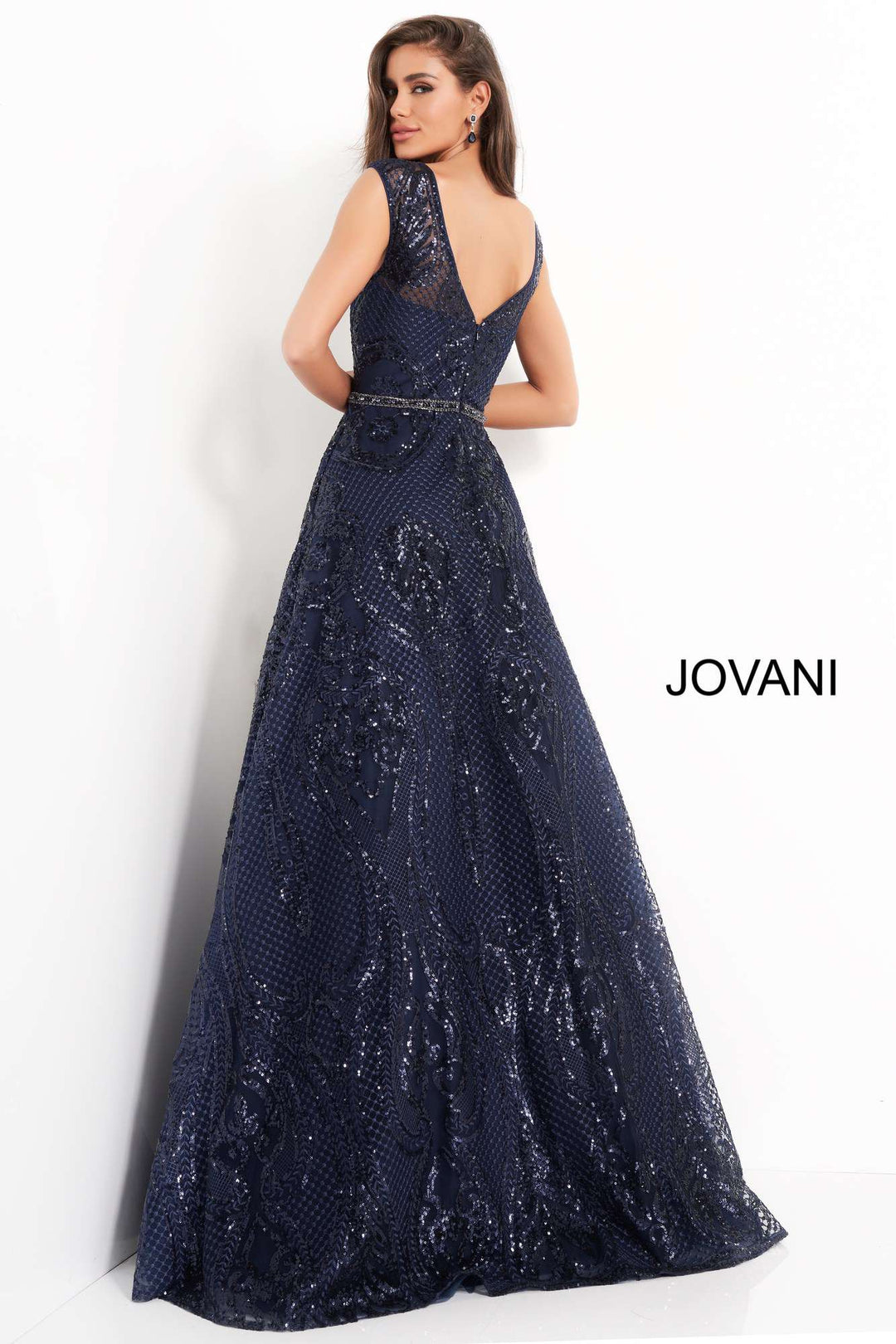 Navy Embellished A Line Evening Gown Jovani 02514 - Morvarieds Fashion