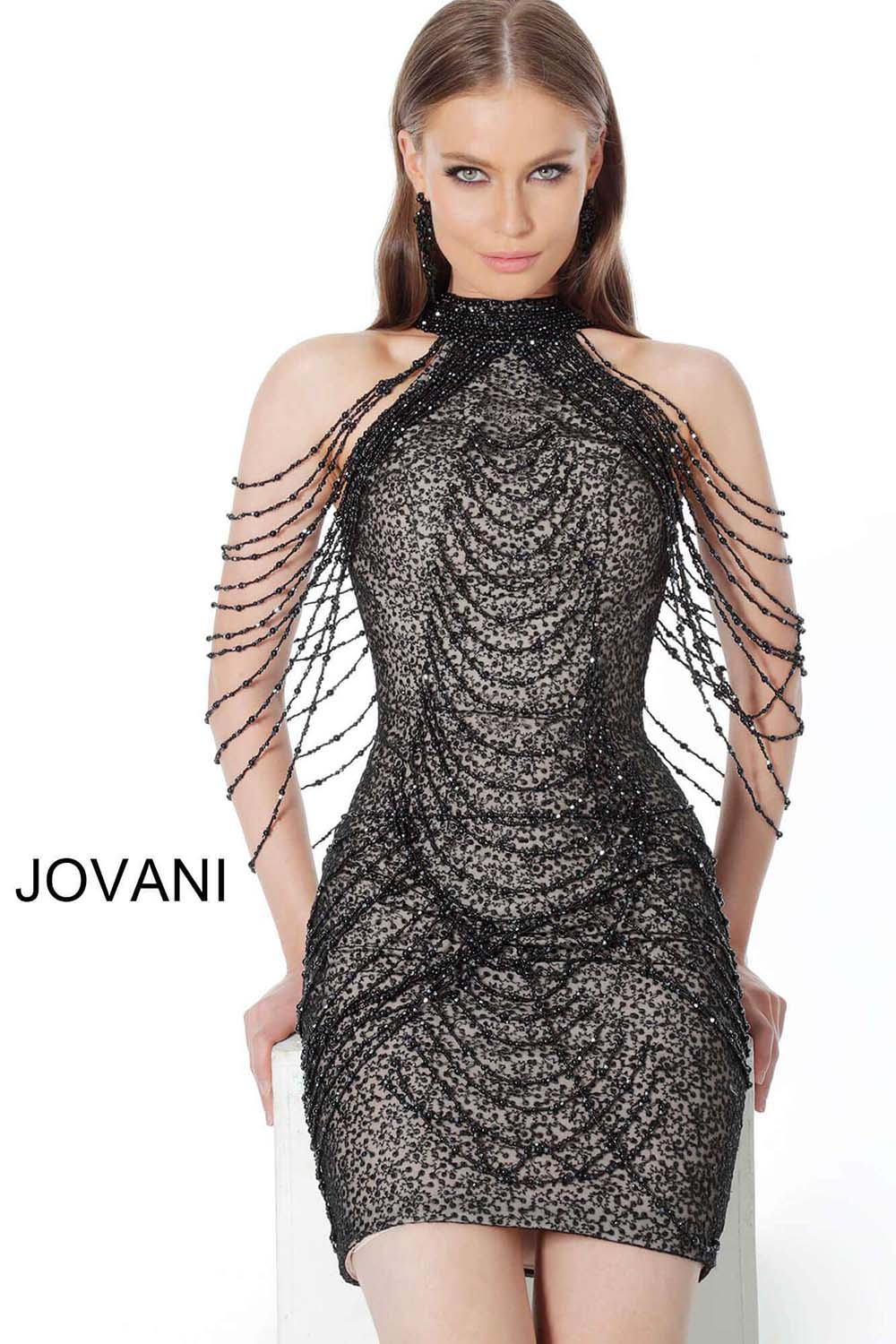 High Neck Embellished Cocktail Dress Jovani 1677 - Morvarieds Fashion