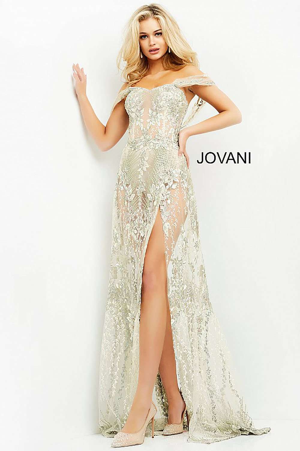 Multi Off the Shoulder High Slit Prom Dress Jovani 06273 - Morvarieds Fashion