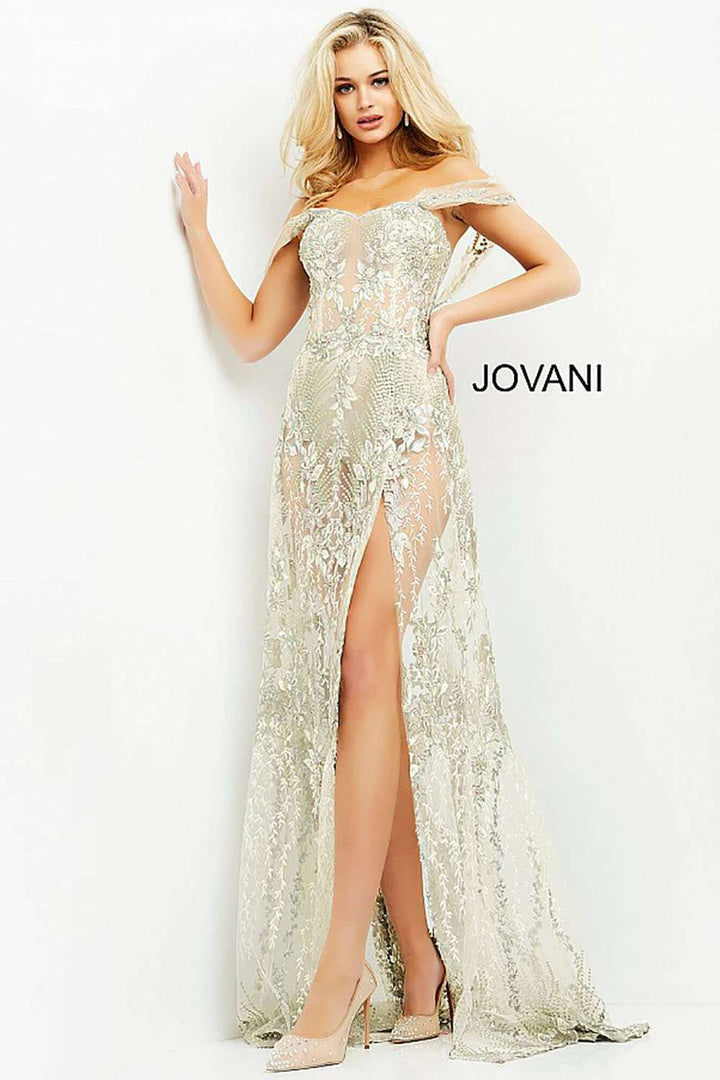 Multi Off the Shoulder High Slit Prom Dress Jovani 06273 - Morvarieds Fashion