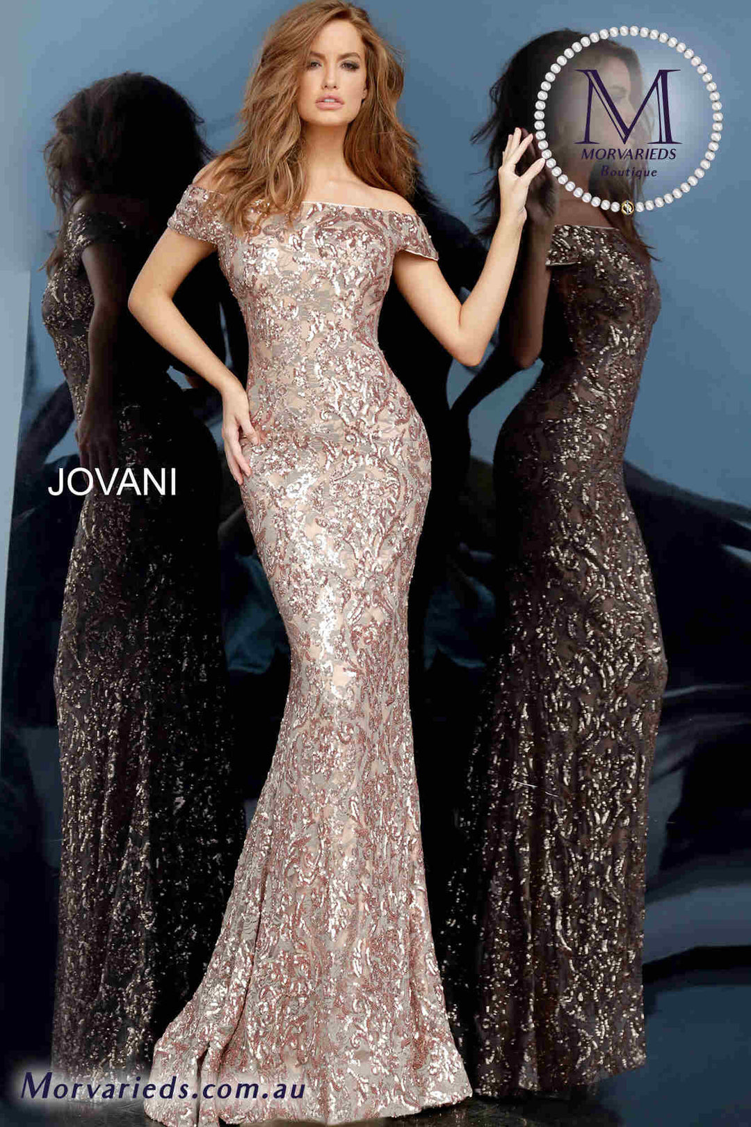 Off the Shoulder Sequin Prom Gown Jovani 1122 - Morvarieds Fashion