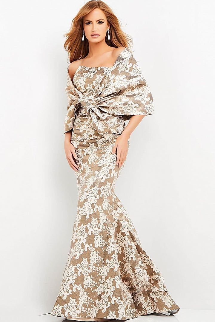 Champagne Strapless Lace Evening with Wrap Dress Jovani 06760 - Morvarieds Fashion