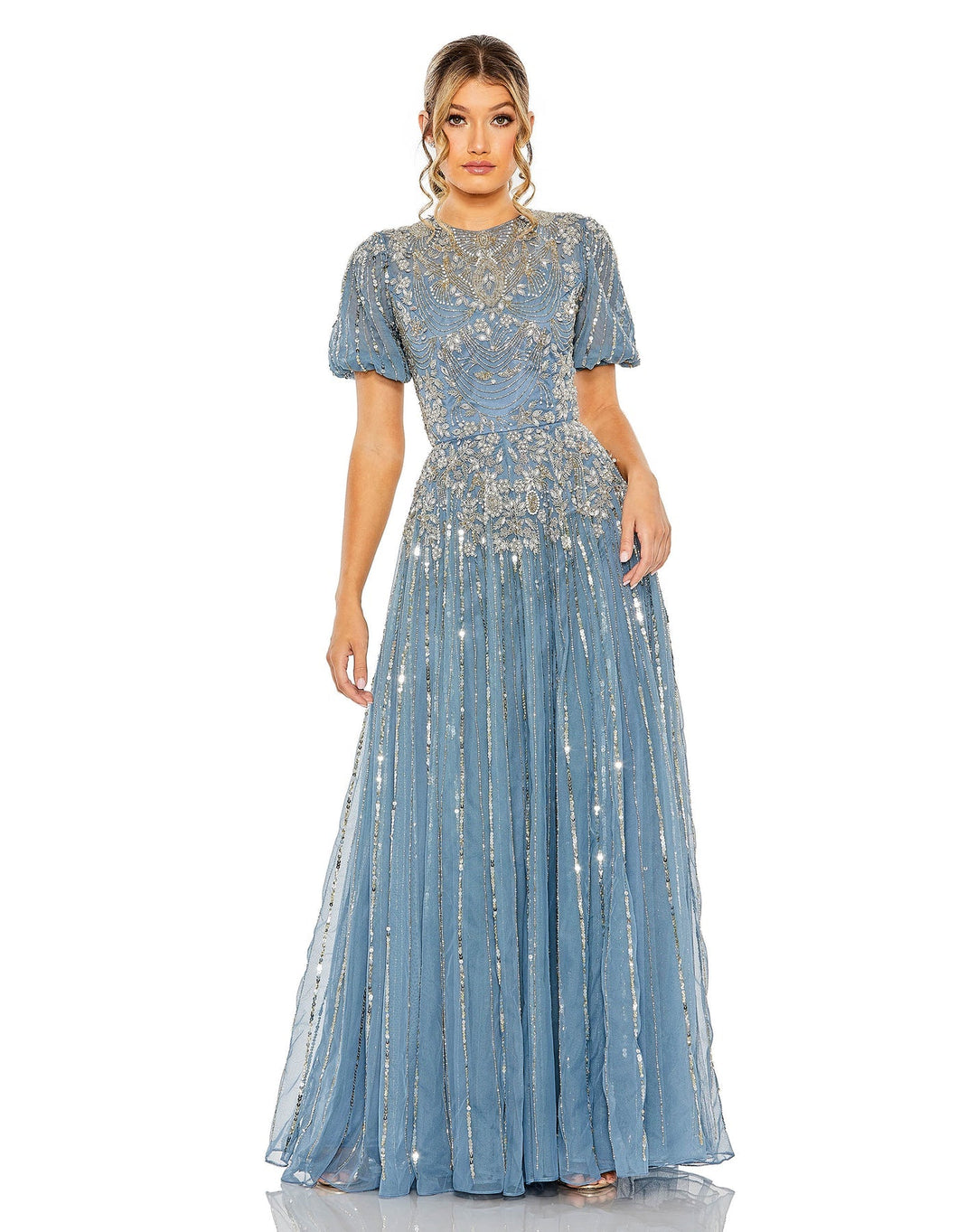 High Neck Puff Sleeve Embellished A Line Gown | Mac Duggal 5991 - Morvarieds Fashion