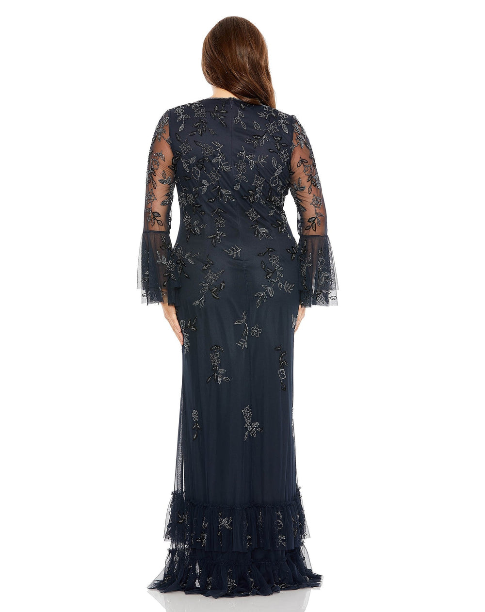 V Neck Embellished Flutter Tiered Long Sleeve Gown | Mac Duggal 9239 - Morvarieds Fashion