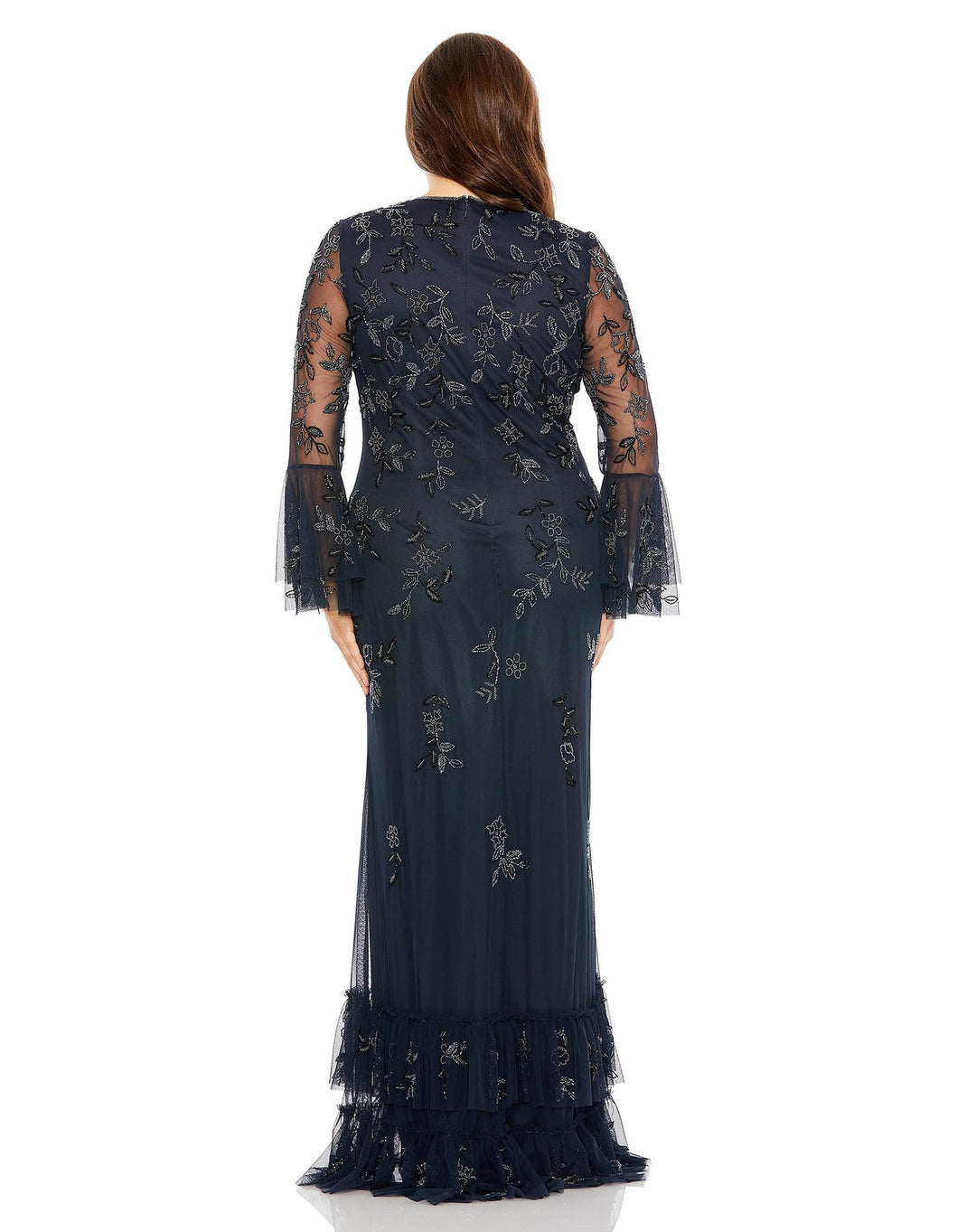 V Neck Embellished Flutter Tiered Long Sleeve Gown | Mac Duggal 9239 - Morvarieds Fashion