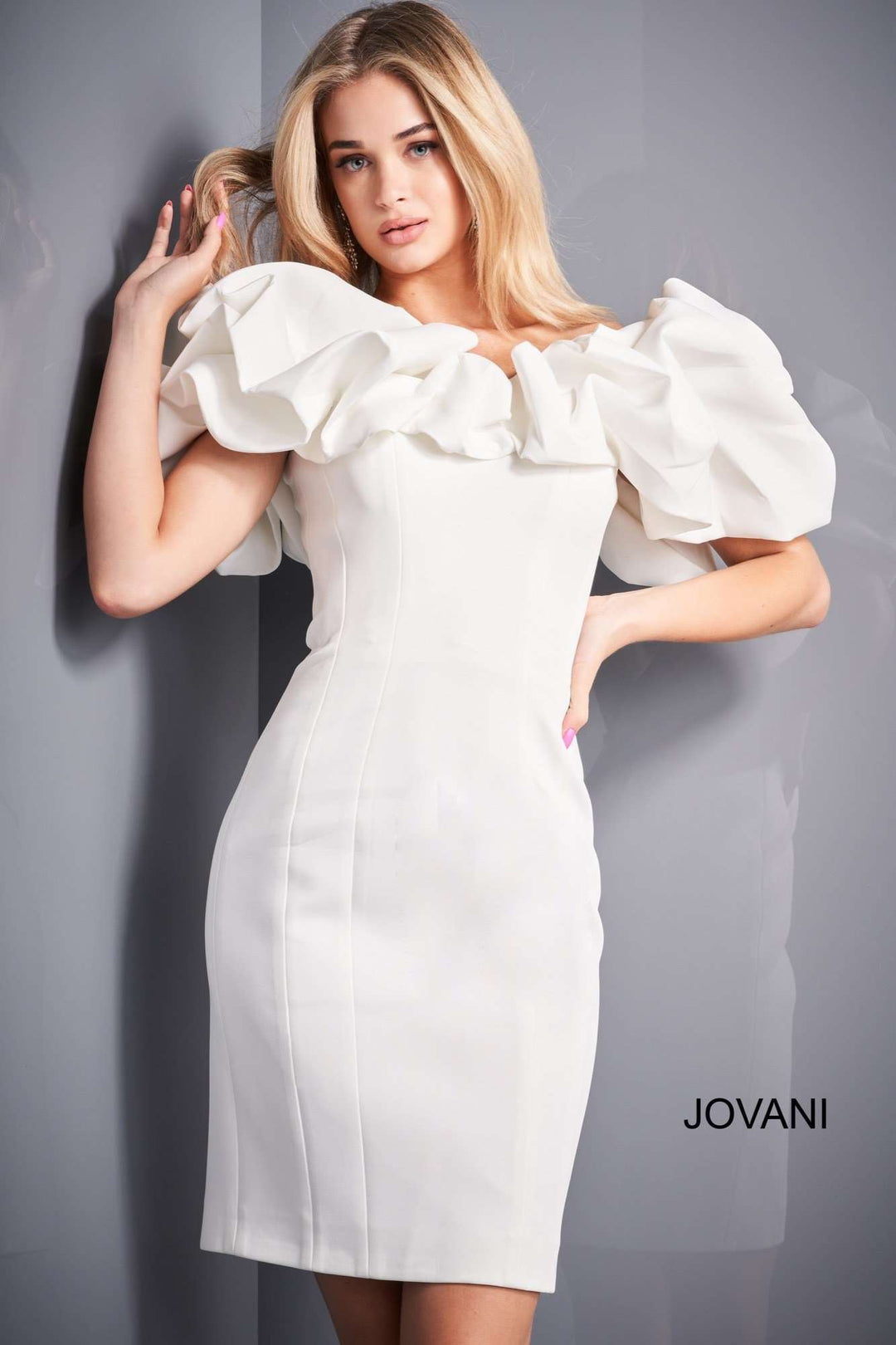 Off the Shoulder Ruffle Neckline Cocktail Dress Jovani 04367 - Morvarieds Fashion