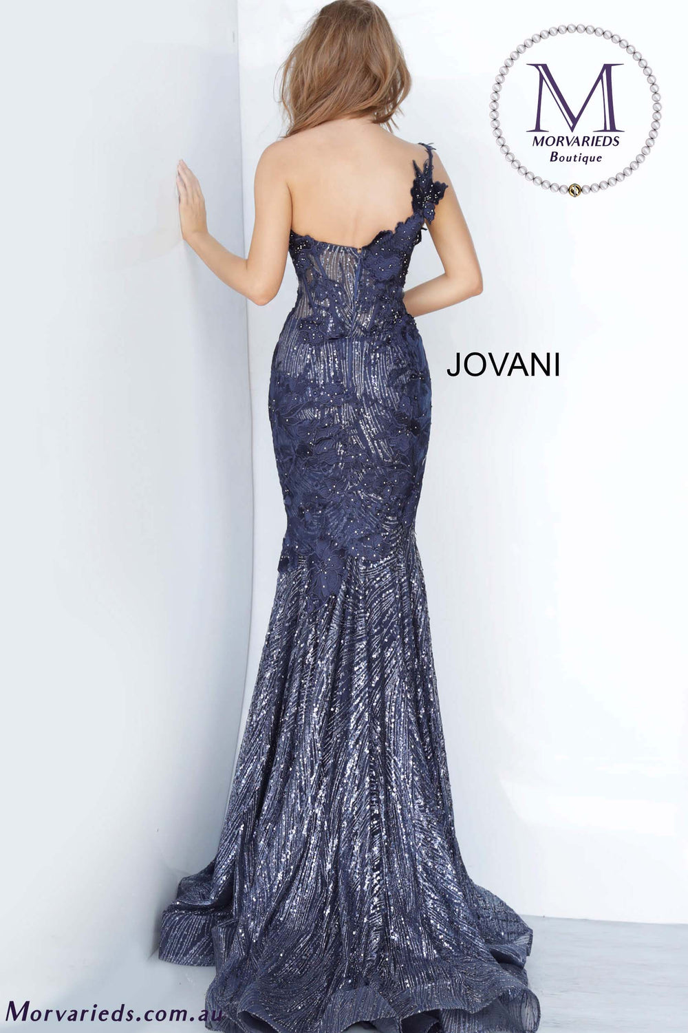 Navy One Shoulder Evening Dress Jovani 02445 - Morvarieds Fashion