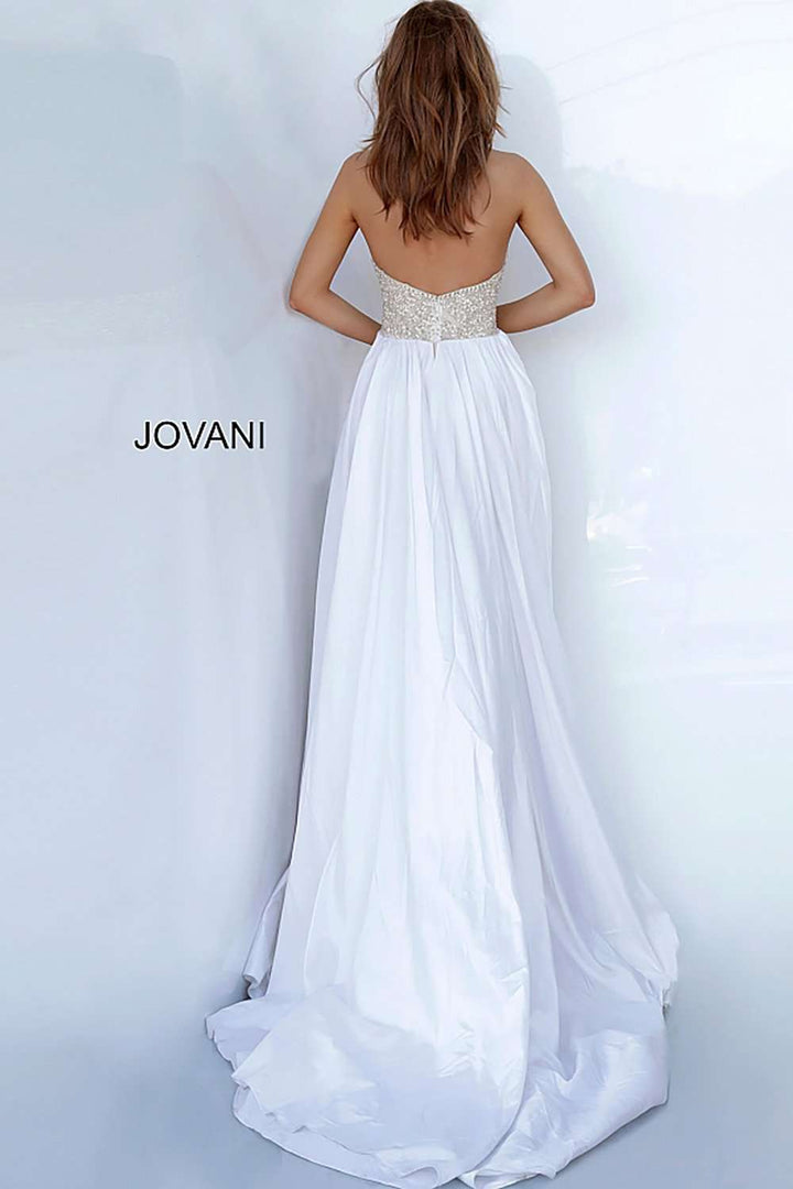 Nude Off White Halter Neck Embellished Dress Jovani 3698 - Morvarieds Fashion
