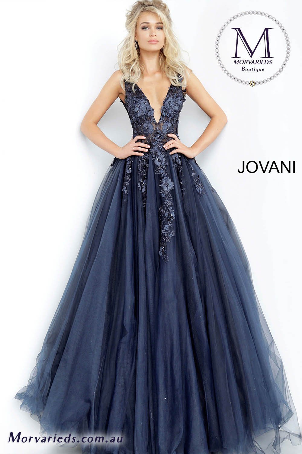 Floral Appliques V Neck Ballgown Jovani 55634 - Morvarieds Fashion