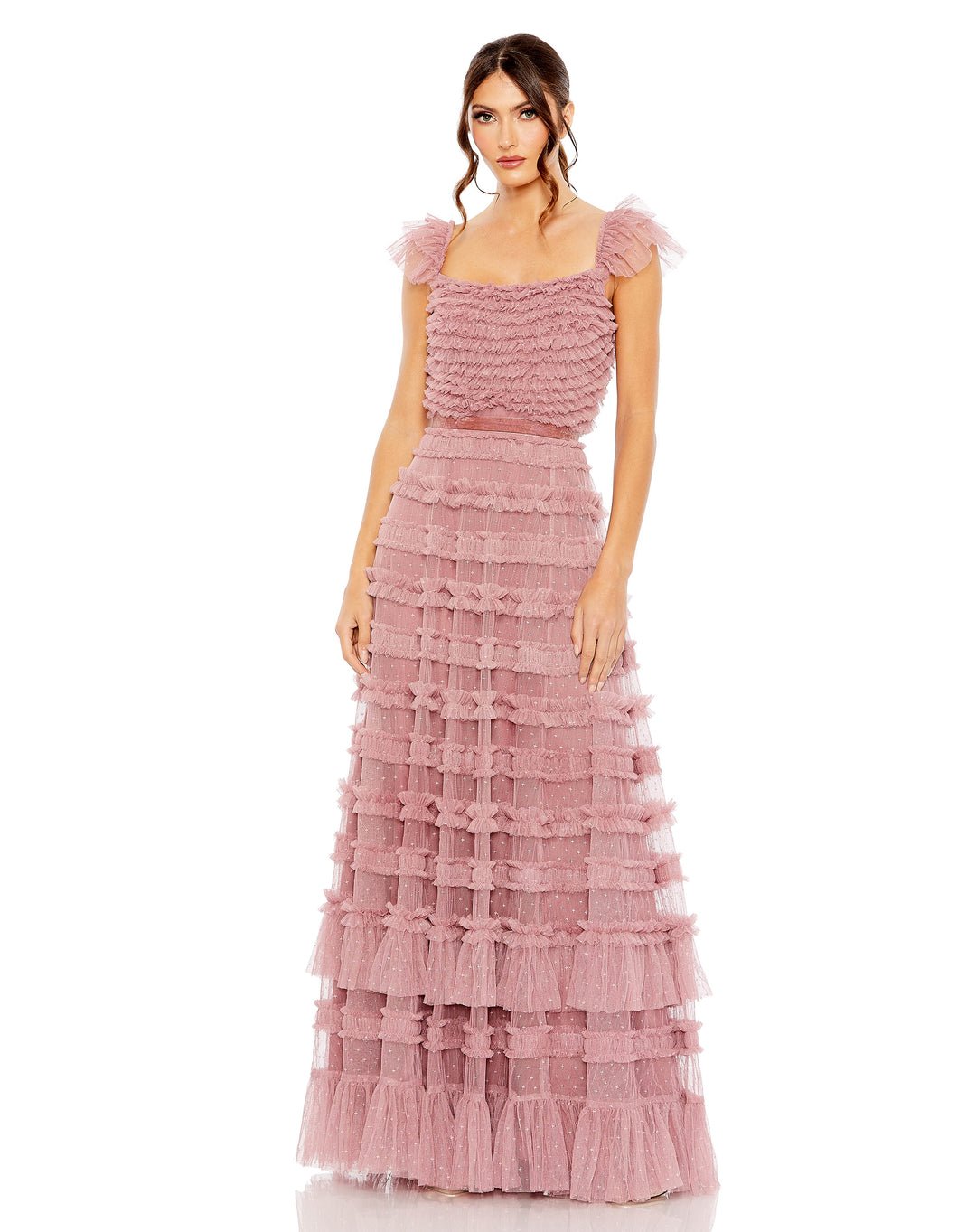 Ruffle Cap Sleeve Embellished Tiered Gown | Mac Duggal 8052 - Morvarieds Fashion