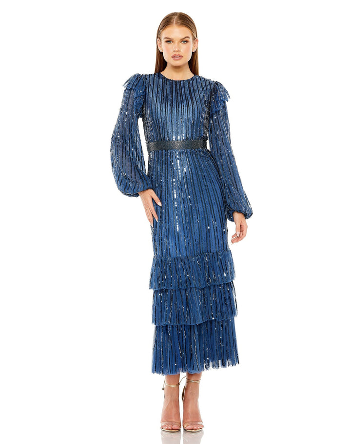 Long Sleeve Ruffle Detail Sequin Dress | Mac Duggal 23003 - Morvarieds Fashion