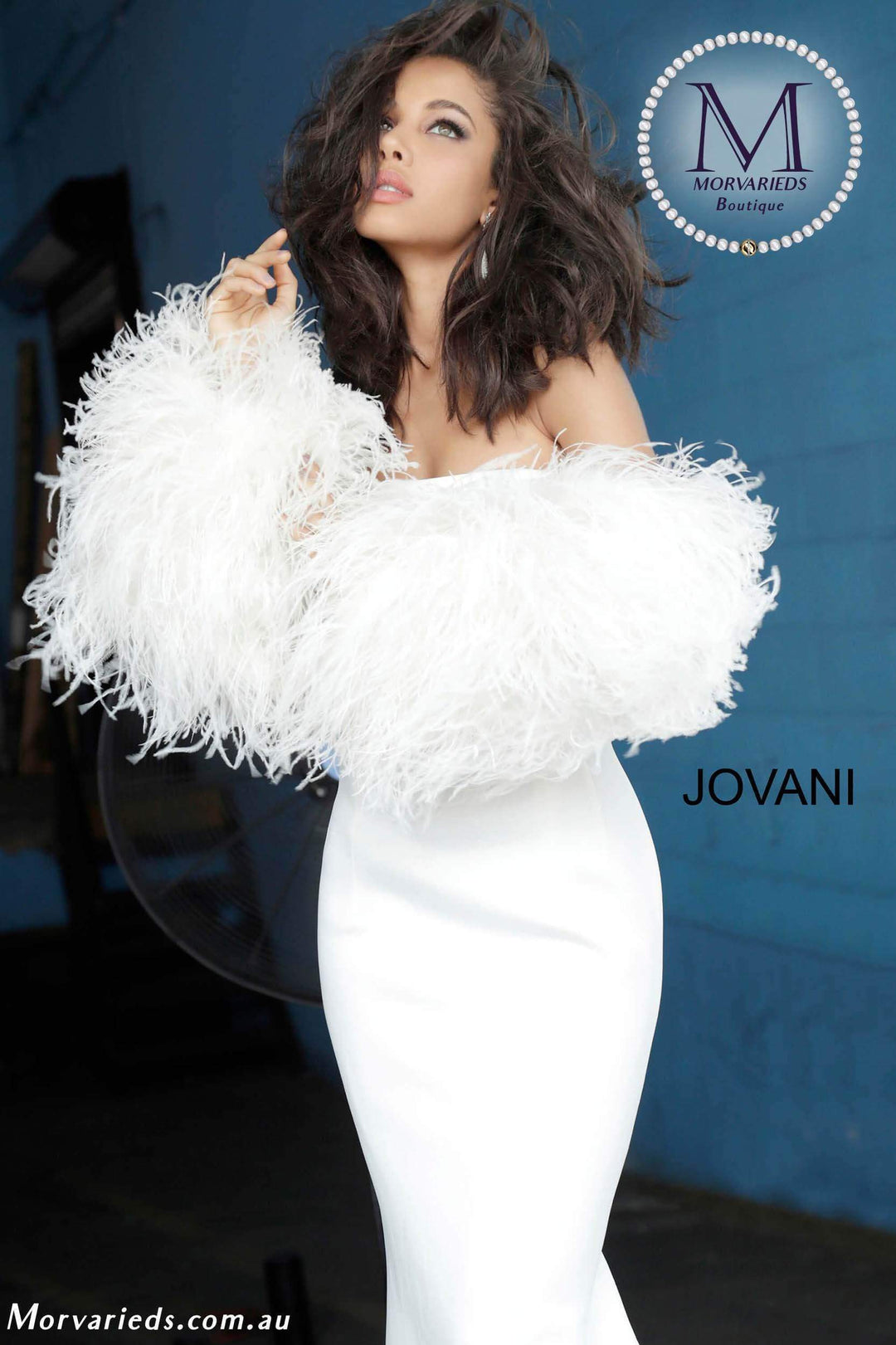Strapless Fur Sleeves Evening Gown Jovani 1226 - Morvarieds Fashion