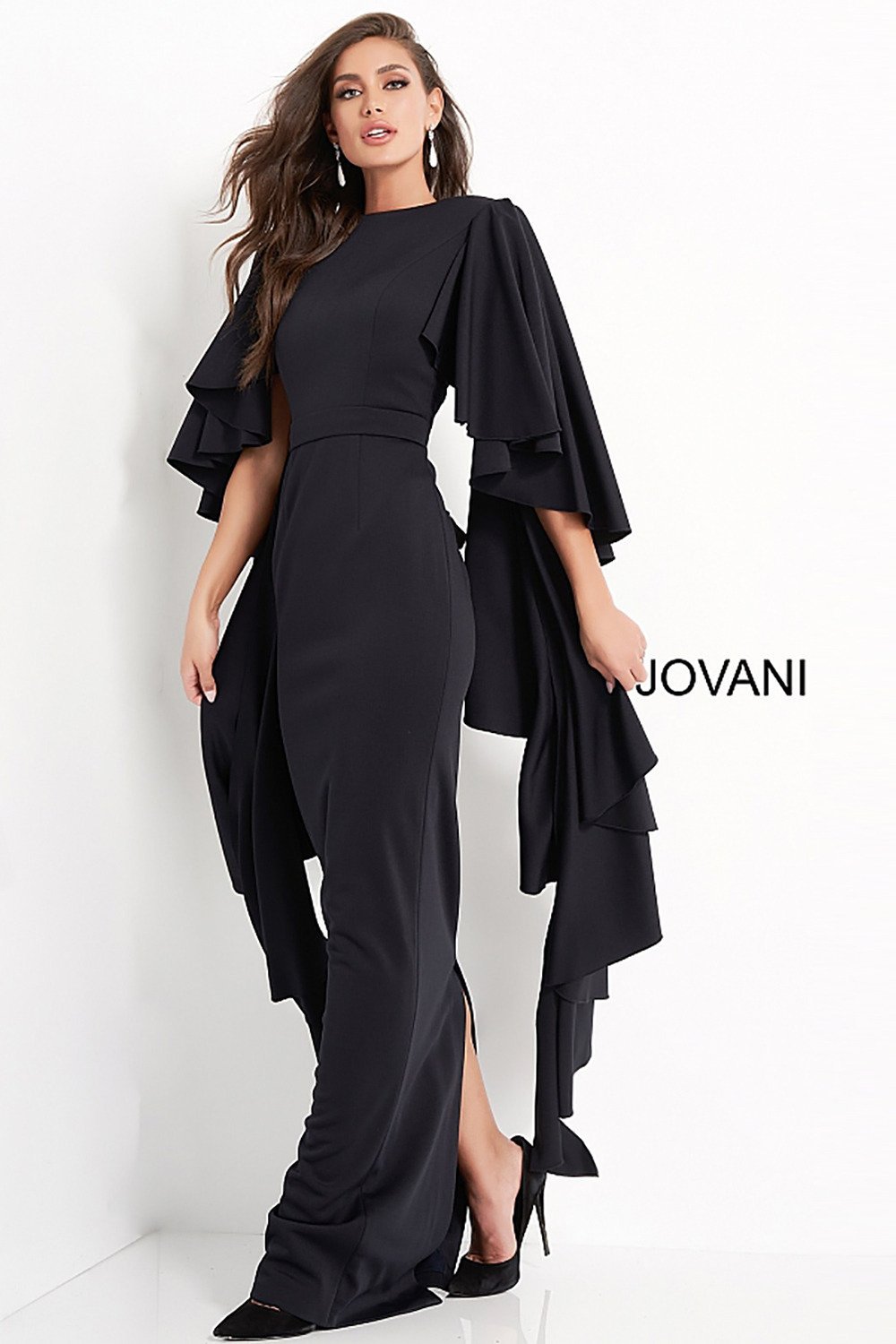 Fitted Scuba Flare Sleeve Evening Dress Jovani 3018 - Morvarieds Fashion