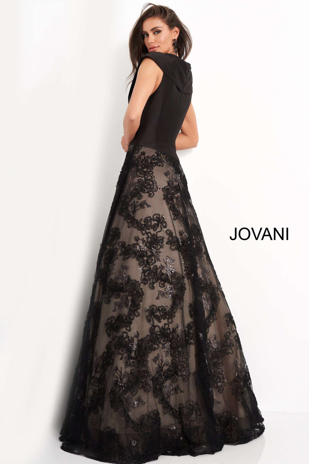 Black A Line V Neck Evening Gown Jovani 03330 - Morvarieds Fashion