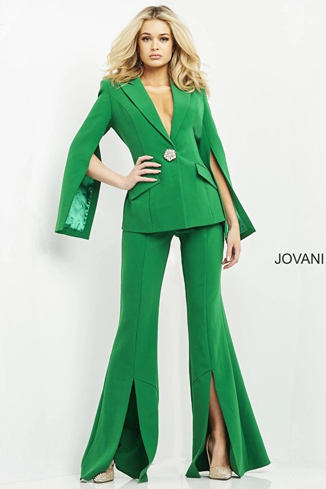Jovani Emerald Single Breasted Contemporary Pant Suit Jovani 06922 - Morvarieds Fashion