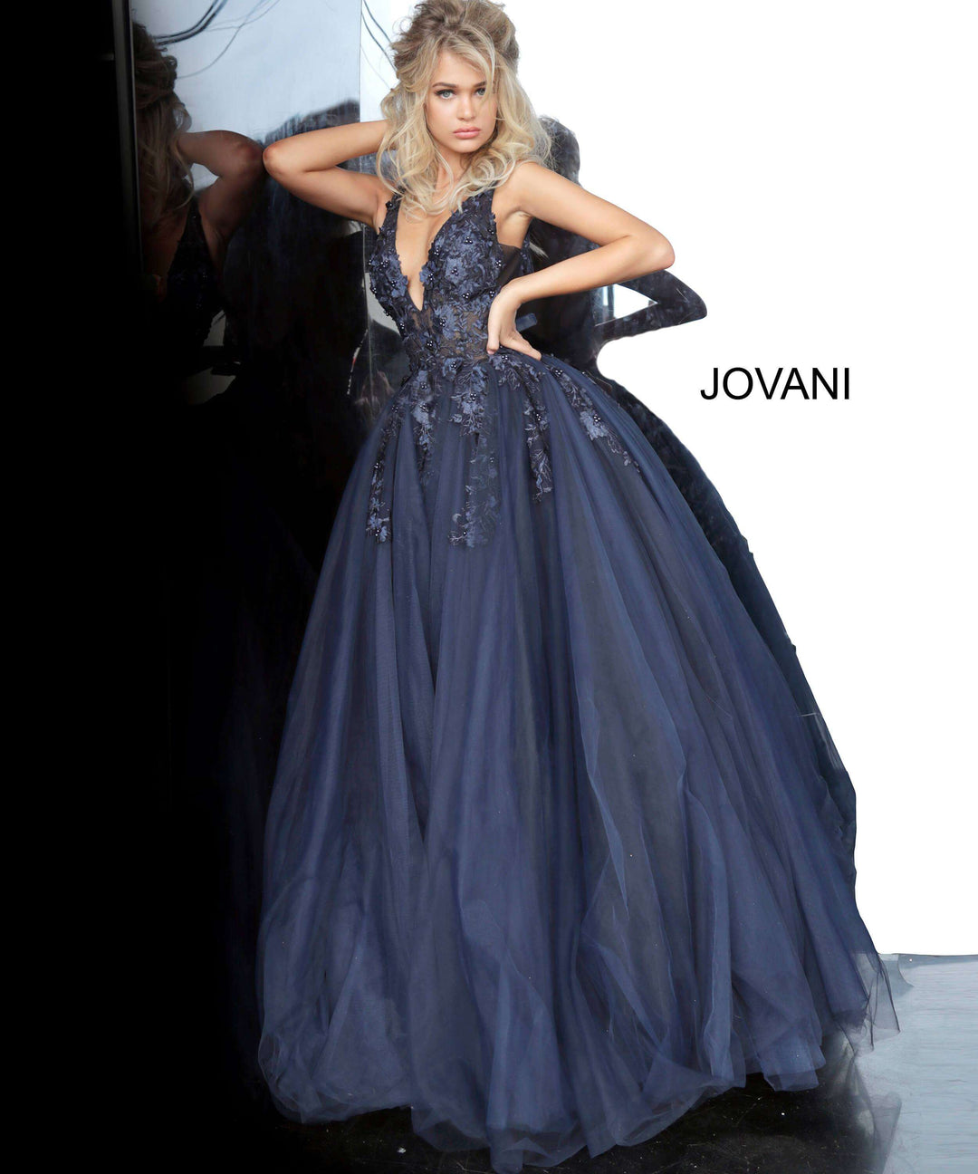 Floral Appliques V Neck Ballgown Jovani 55634 - Morvarieds Fashion