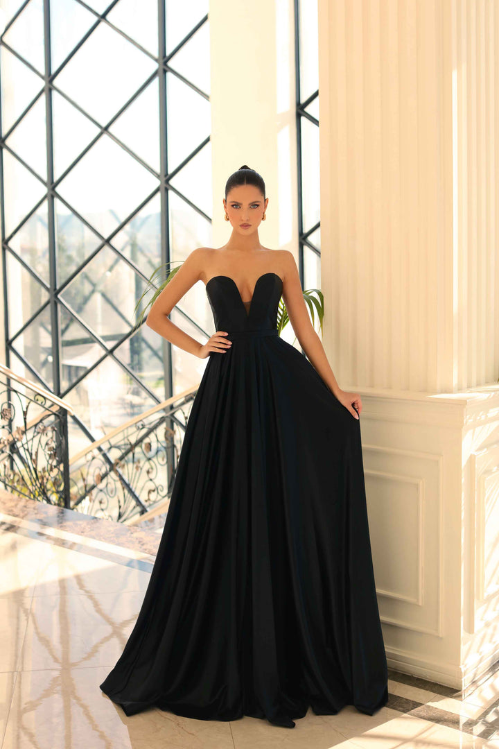 front of Nicoletta and  Jadore Dress NC1075 in black colour  - Morvarieds Fashion