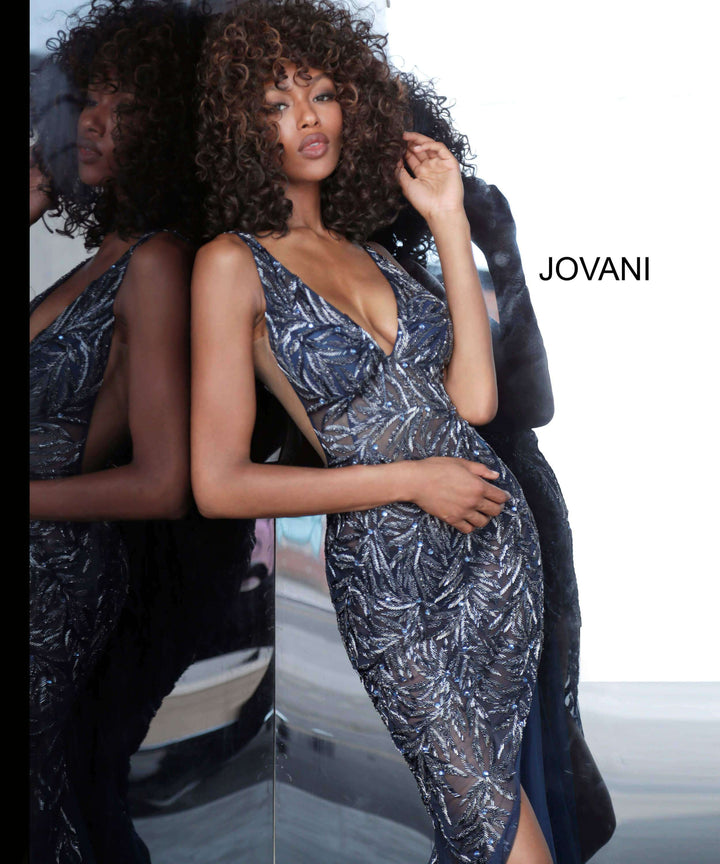 Sheer Embellished V Neck Prom Dress Jovani 1863 - Morvarieds Fashion
