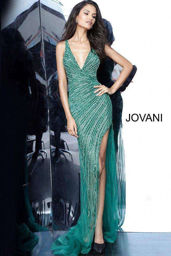 Fully Beaded High Slit Formal Dress Jovani 63405 - Morvarieds Fashion