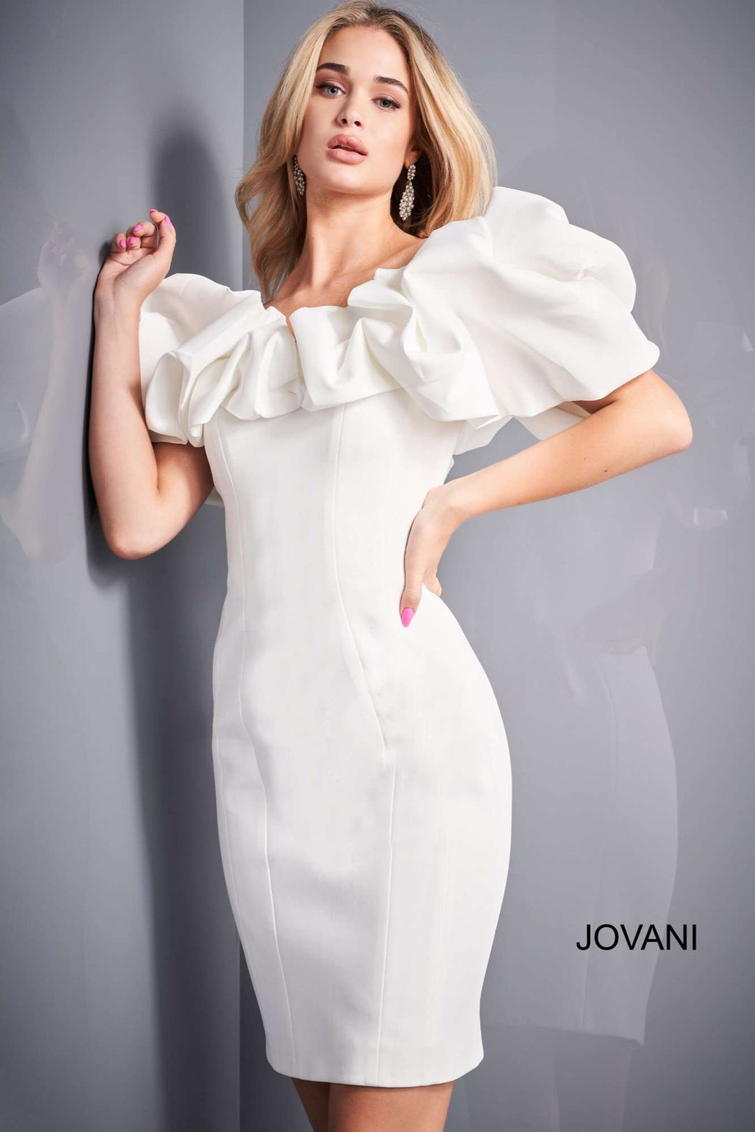 Off the Shoulder Ruffle Neckline Cocktail Dress Jovani 04367 - Morvarieds Fashion