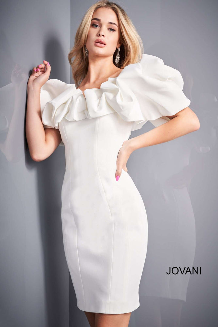 Off the Shoulder Ruffle Neckline Cocktail Dress Jovani 04367 - Morvarieds Fashion