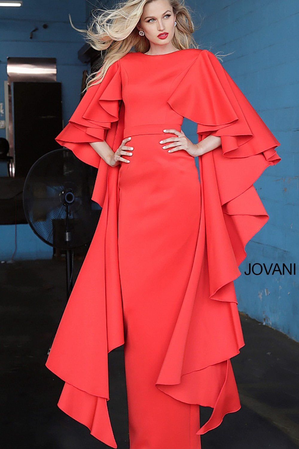 Fitted Scuba Flare Sleeve Evening Dress Jovani 3018 - Morvarieds Fashion