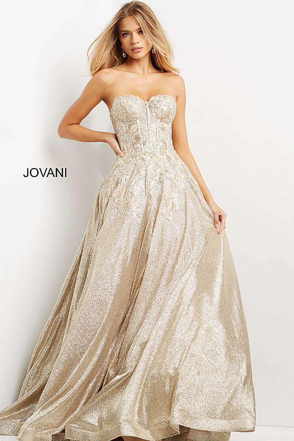 Gold Lace Corset Bodice Prom Ballgown Jovani 07497 - Morvarieds Fashion