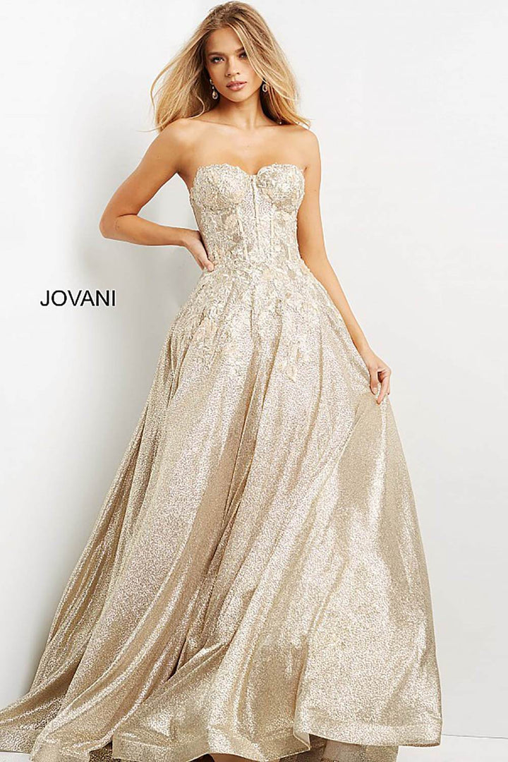 Gold Lace Corset Bodice Prom Ballgown Jovani 07497 - Morvarieds Fashion