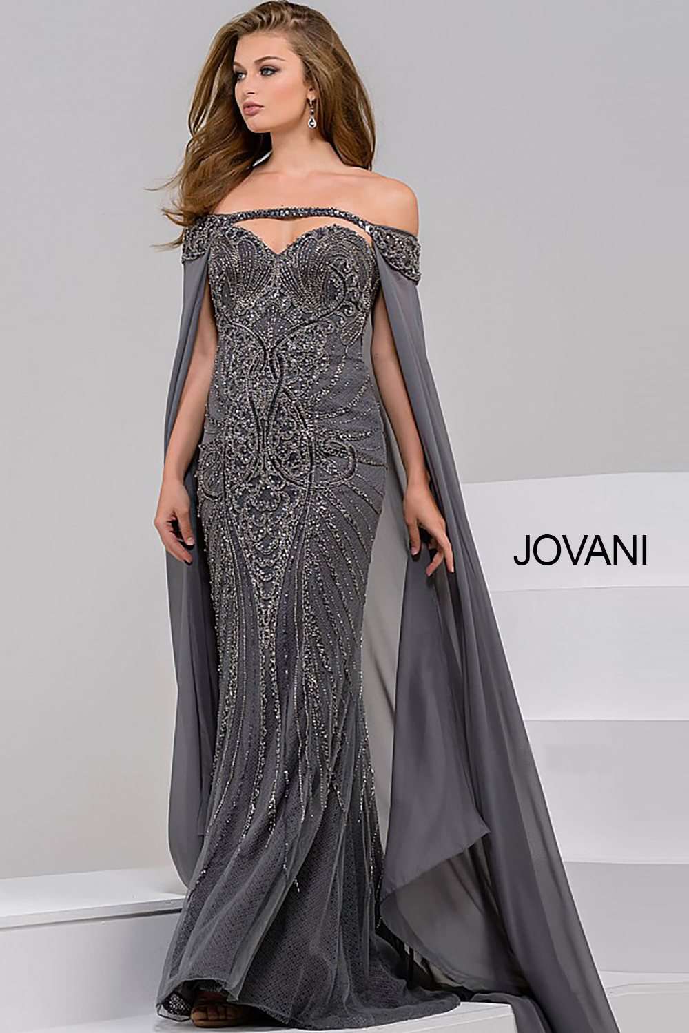 Off the Shoulder Beaded Mother of the Bride Evening Dress Jovani 45566 - Morvarieds Fashion