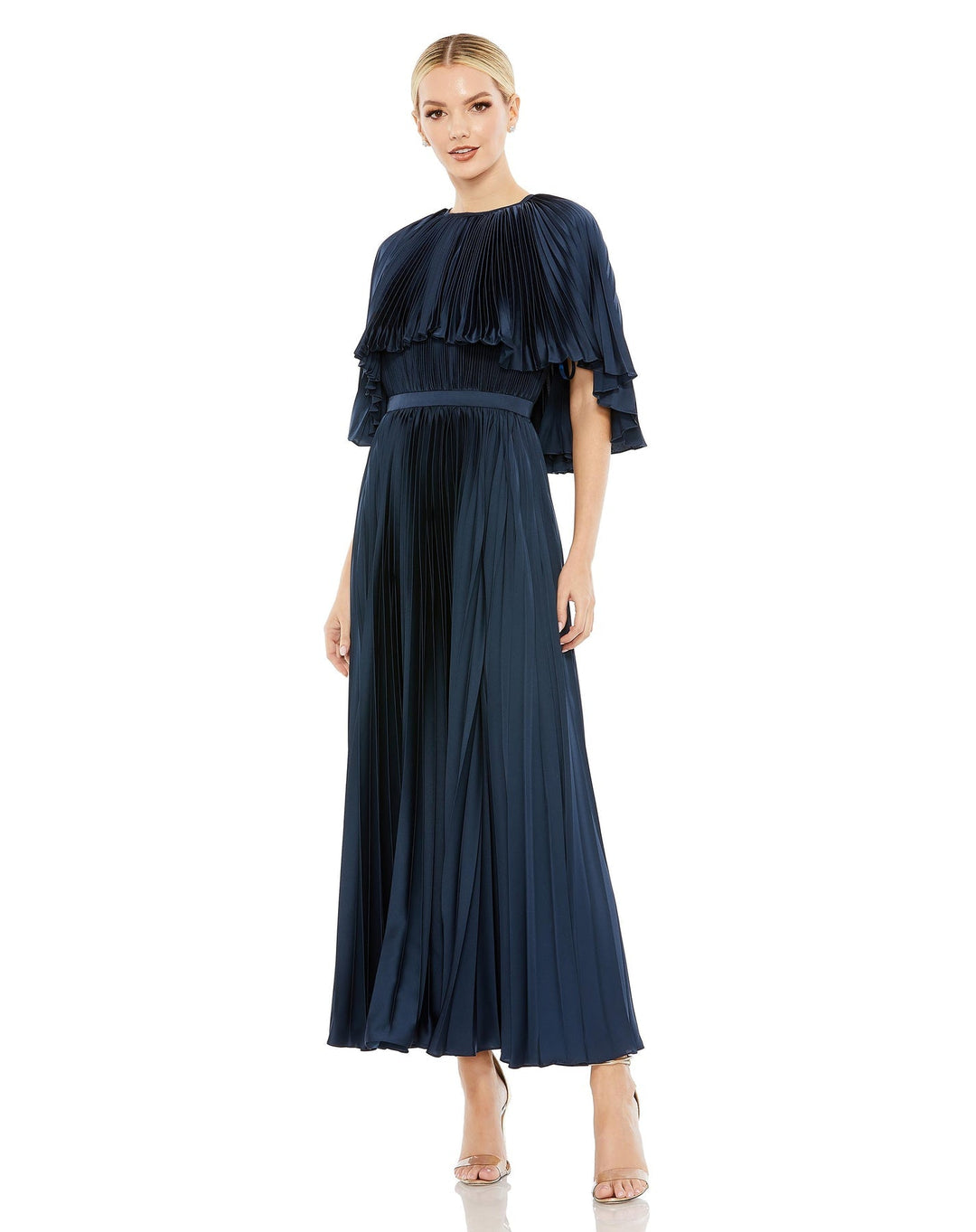Pleated Caplet T-Length Gown Dress | Mac Duggal 49638 - Morvarieds Fashion