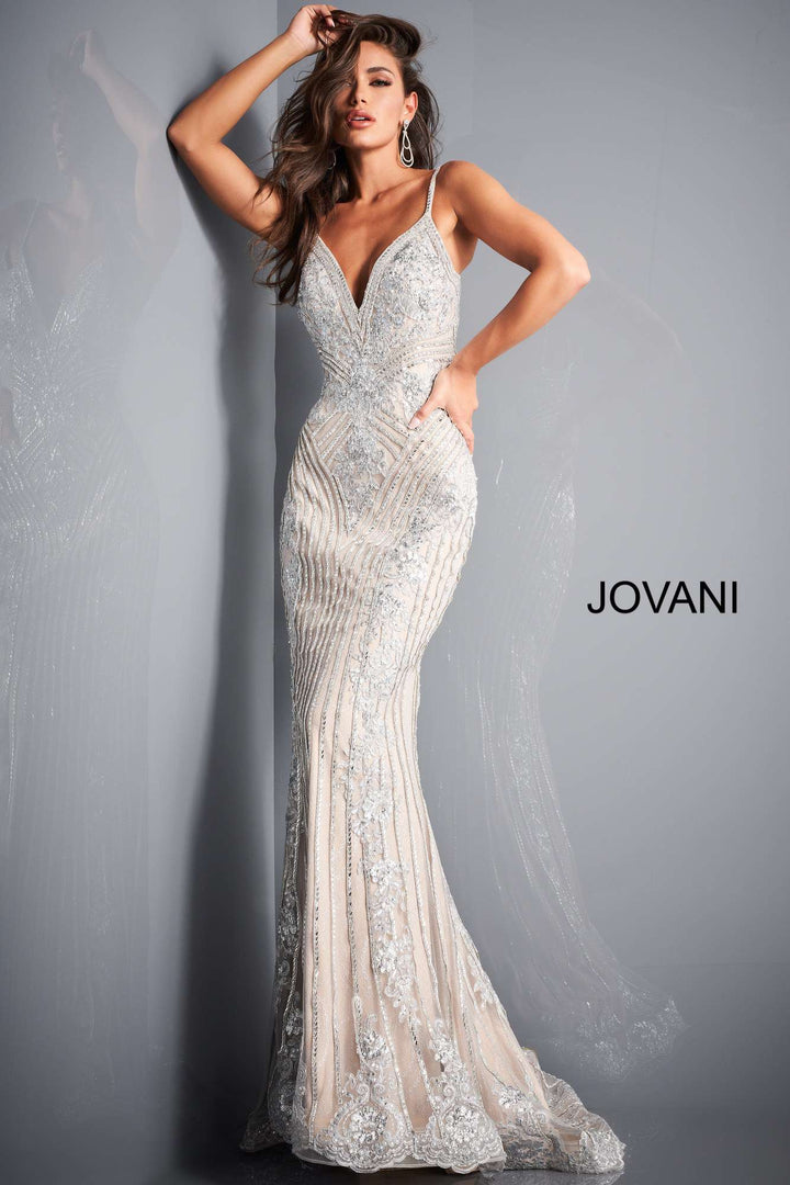 Spaghetti Strap V Neck Prom Dress Jovani 05752 - Morvarieds Fashion