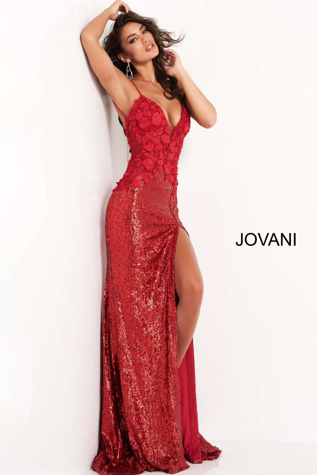 Floral Appliques High Slit Prom Dress Jovani 06426 - Morvarieds Fashion