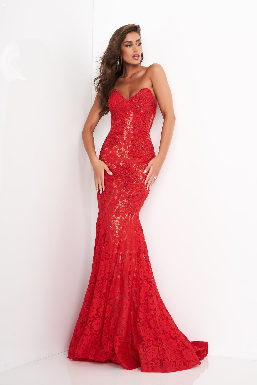Fitted Strapless Lace Formal Dress Jovani 37334 - Morvarieds Fashion