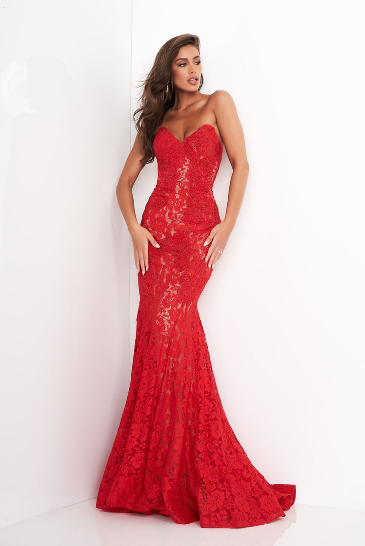 Fitted Strapless Lace Formal Dress Jovani 37334 - Morvarieds Fashion