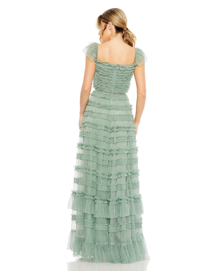 Ruffle Cap Sleeve Embellished Tiered Gown | Mac Duggal 8052 - Morvarieds Fashion