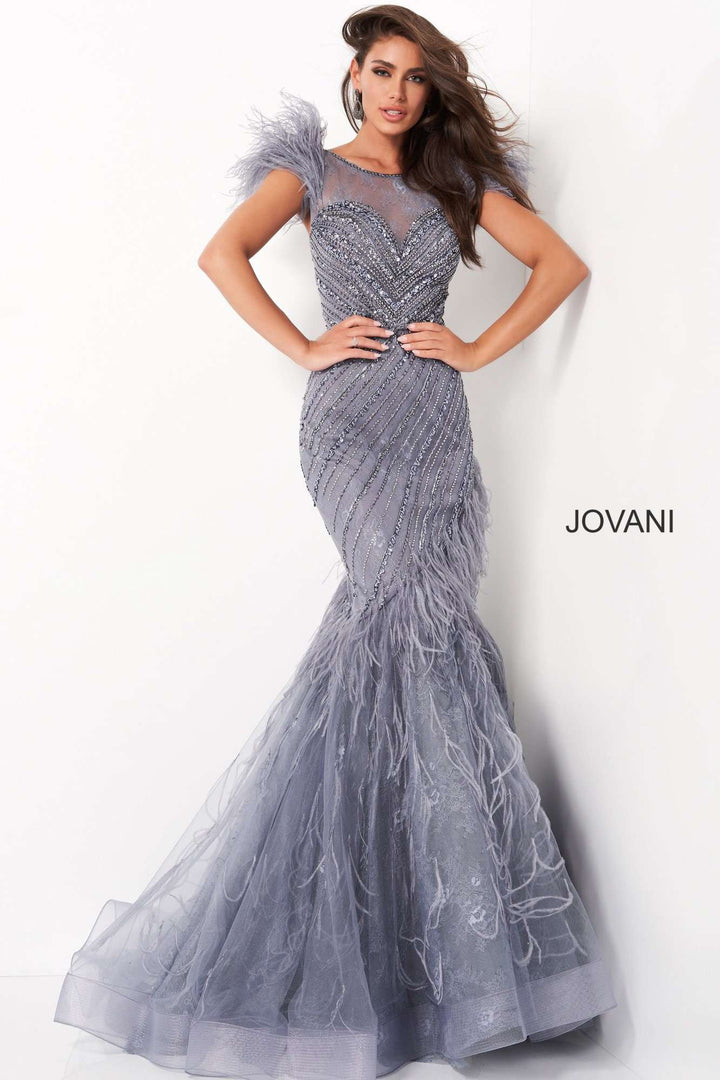 Ink Feather Embellished Evening Dress Jovani 04702 - Morvarieds Fashion