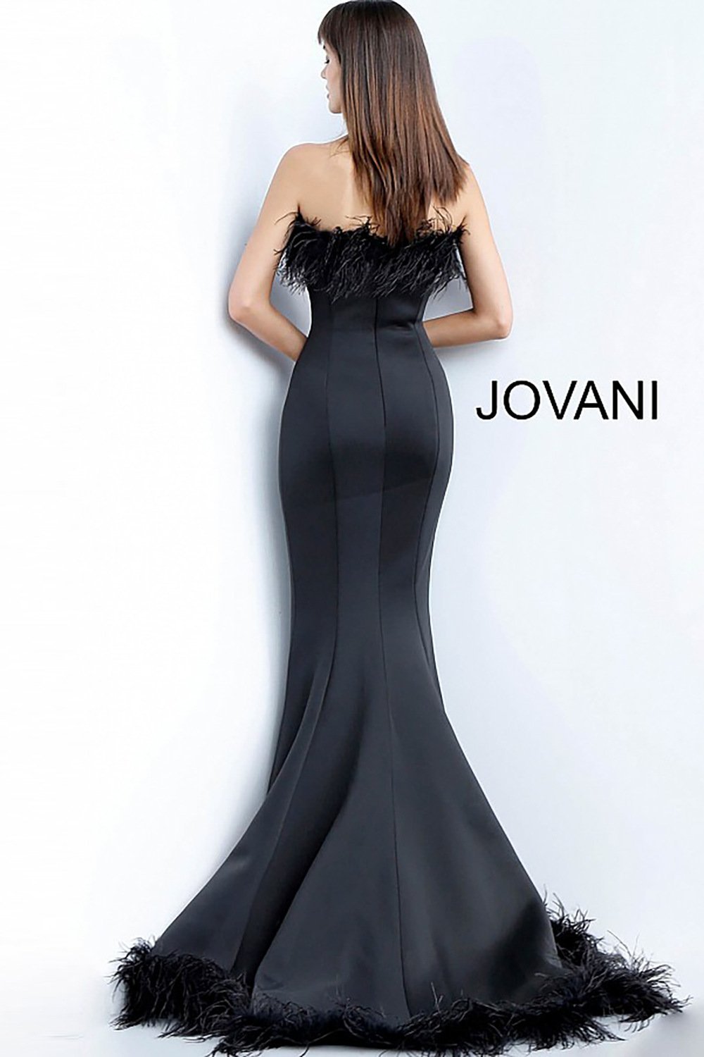 Feather Neckline Strapless Mermaid Wedding Dress Jovani 63891 - Morvarieds Fashion