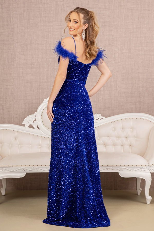 Sequin Cut-away Shoulder Velvet Mermaid Elizabeth K Dress GL3149 - Morvarieds Fashion