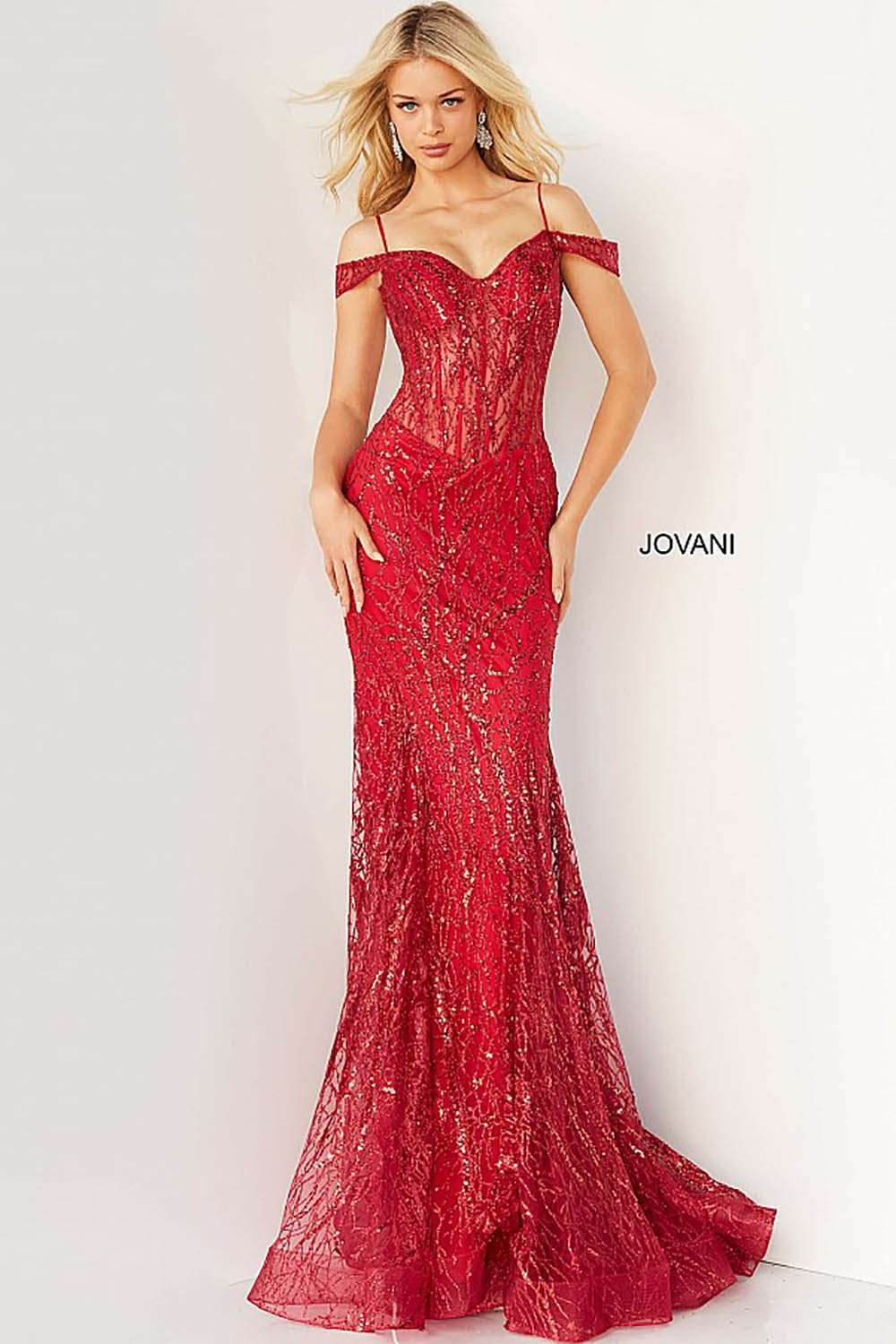 Embellished Off the Shoulder Prom Dress Jovani 05838 - Morvarieds Fashion