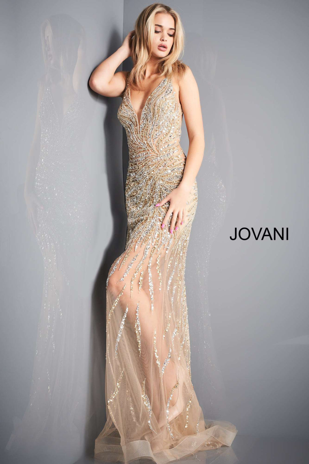 Embellished V Neck Prom Dress Jovani 02504 - Morvarieds Fashion