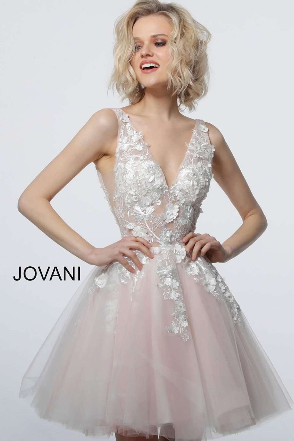 Fit Flare Floral Party Dress Jovani 63987 - Morvarieds Fashion