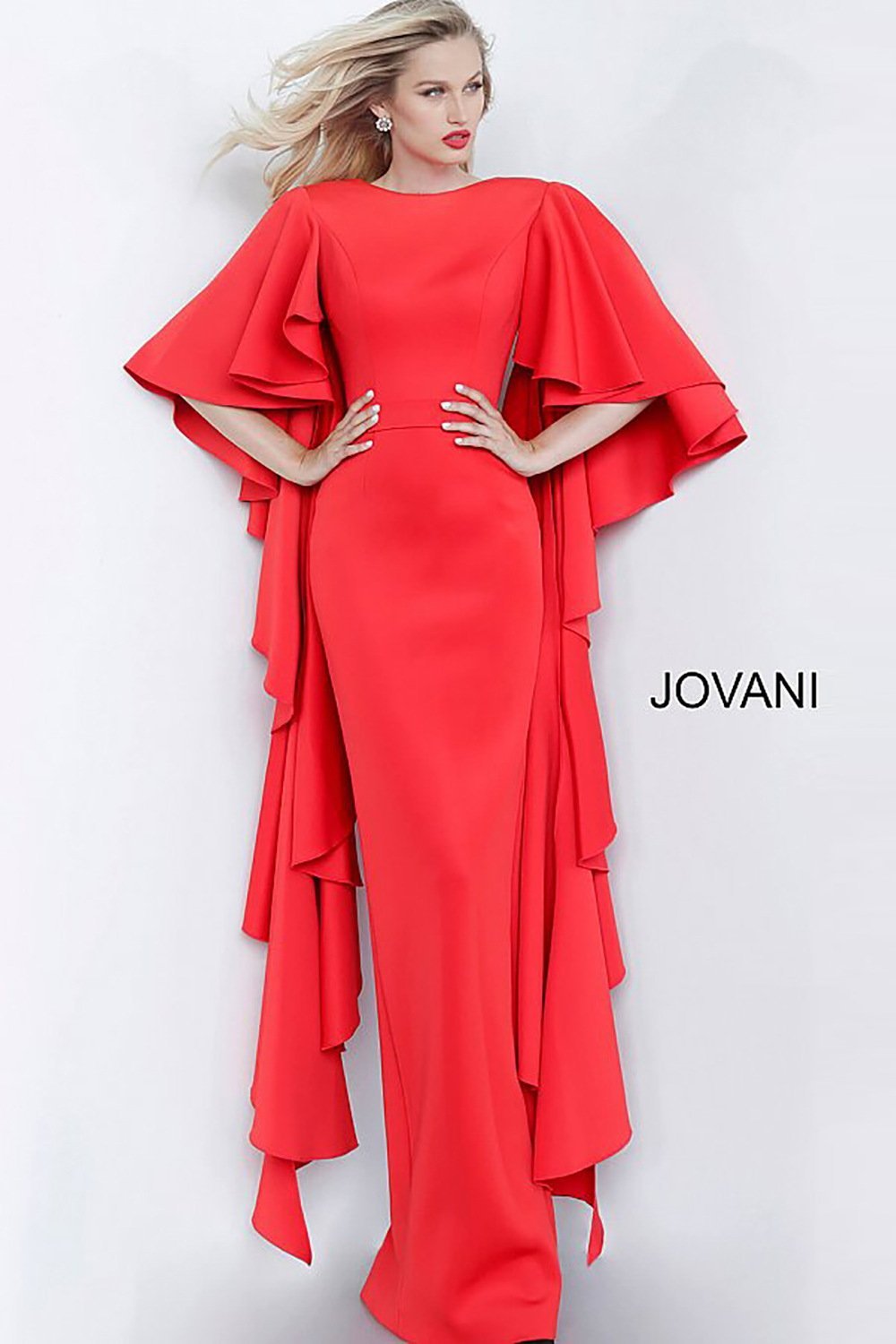 Fitted Scuba Flare Sleeve Evening Dress Jovani 3018 - Morvarieds Fashion