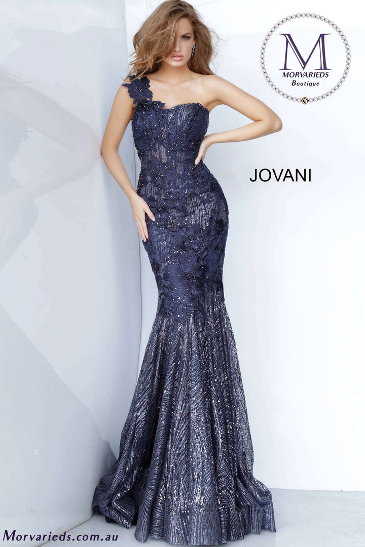 Navy One Shoulder Evening Dress Jovani 02445 - Morvarieds Fashion