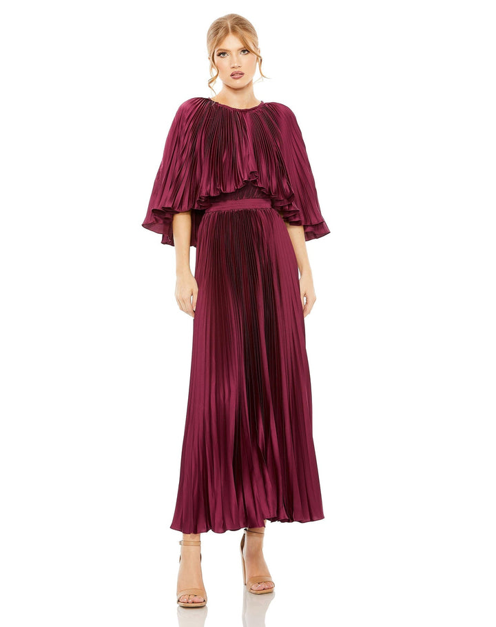 Pleated Caplet T-Length Gown Dress | Mac Duggal 49638 - Morvarieds Fashion
