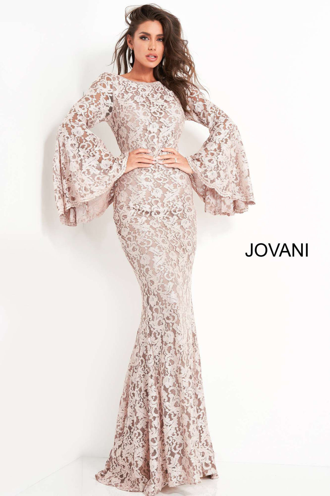 Bell Sleeve Fitted Lace Dress Jovani 03352 - Morvarieds Fashion