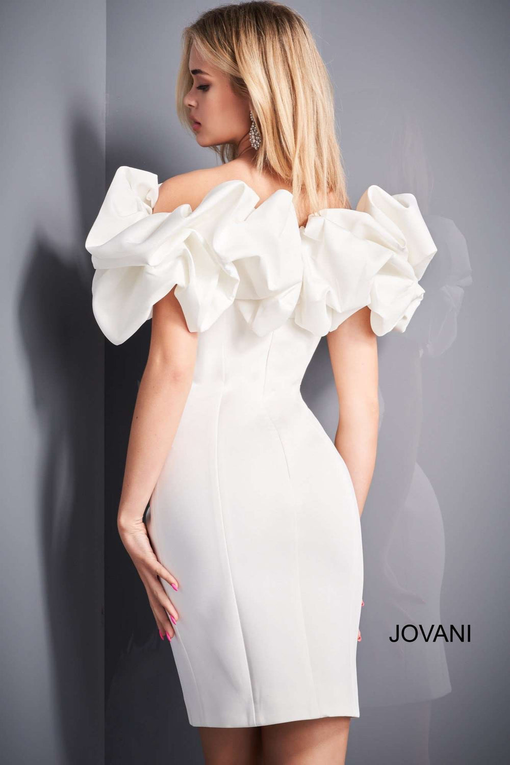 Off the Shoulder Ruffle Neckline Cocktail Dress Jovani 04367 - Morvarieds Fashion