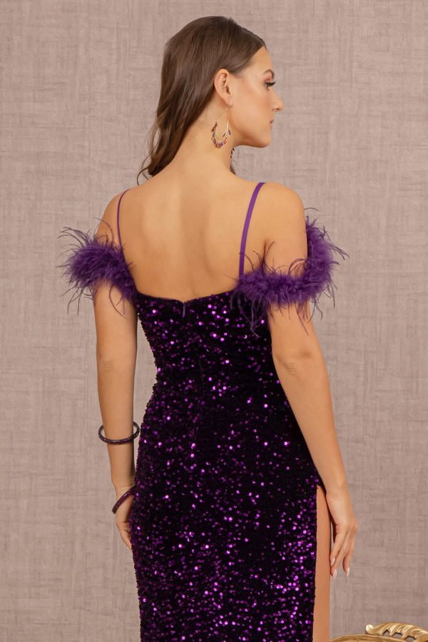 Sequin Cut-away Shoulder Velvet Mermaid Elizabeth K Dress GL3149 - Morvarieds Fashion