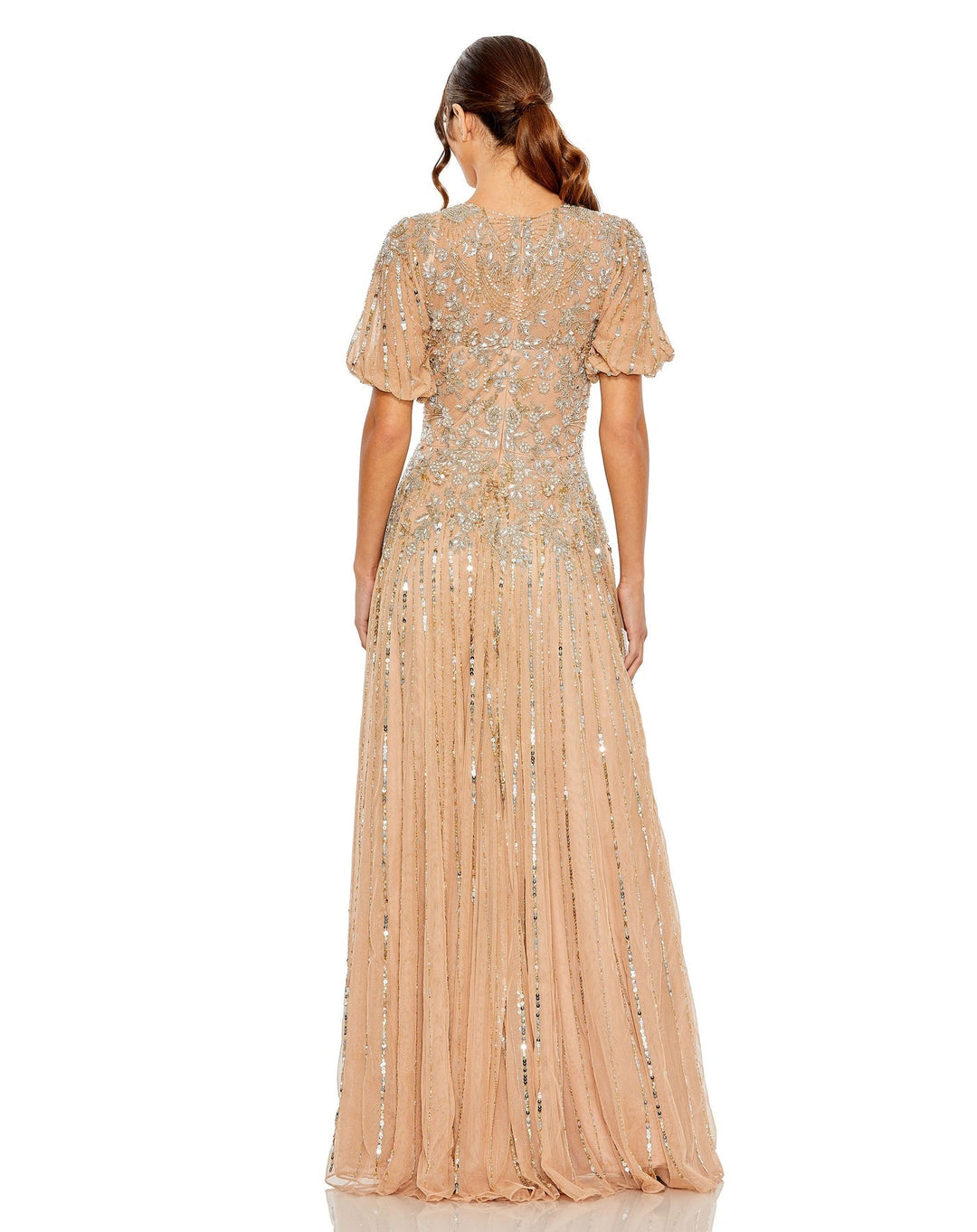 High Neck Puff Sleeve Embellished A Line Gown | Mac Duggal 5991 - Morvarieds Fashion